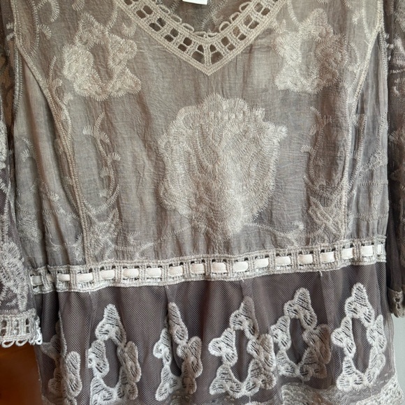 Ultra Pink Tan/Brown Flutter Sleeve Embellished Blouse - Picture 2 of 6